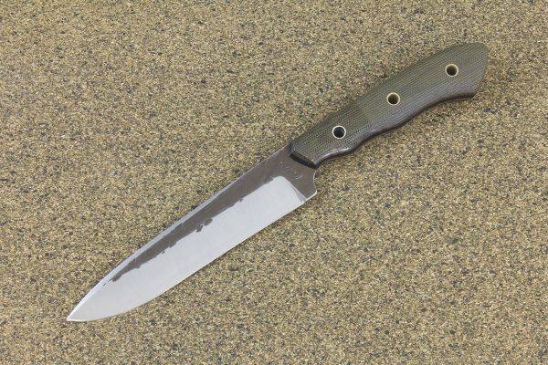 252 mm FS1 Knife #52, White Steel w/ Stainless, Green Canvas Micarta - 149 grams