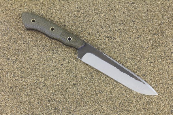 252 mm FS1 Knife #52, White Steel w/ Stainless, Green Canvas Micarta - 149 grams
