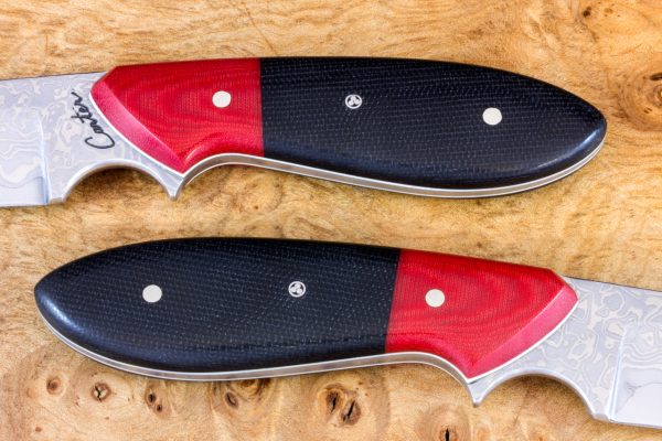 188mm Murray's 'Perfect' Model Neck Knife, Damascus, Black / Red Micarta - 103g