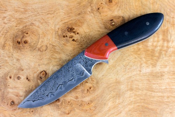 188mm Murray's 'Perfect' Model Neck Knife, Damascus, Black / Red Micarta - 103g