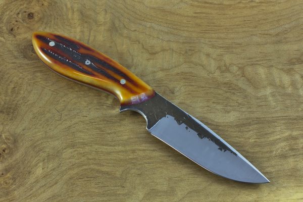 190mm Vex Clip Neck Knife, Hammer Finish, Amber Jig Bone - 103grams