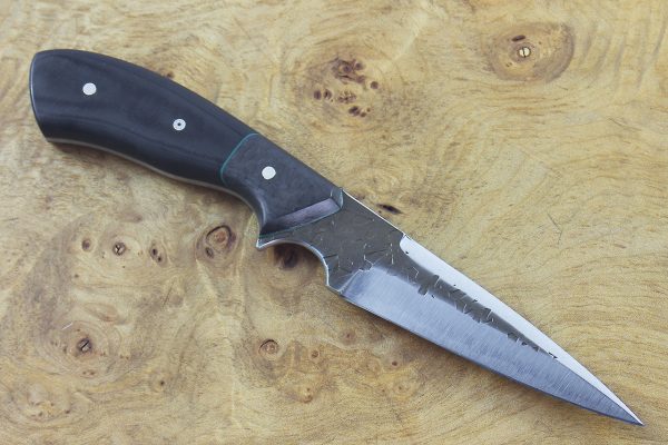 193mm Tetsuo's Neck Knife, Hammer Finish / Dagger Grind, Carbon Fiber / Micarta - 88grams