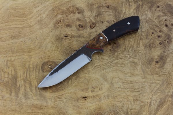 198mm Aviator Neck Knife, Hammer Finish, Burl / Ironwood - 99grams