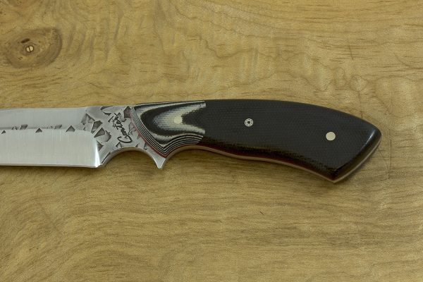 199mm Aviator Neck Knife, Dagger Grind, Polished Hammer Finish, G-10 / Micarta - 102grams