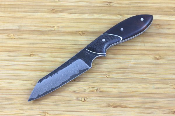 192mm Wharncliffe Brute Neck Knife, Damascus, Carbon Fiber / Ironwood - 94 grams