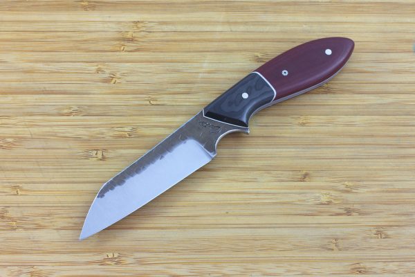 190mm Wharncliffe Brute Neck Knife, Hammer Finish, Carbon Fiber / Micarta - 91grams