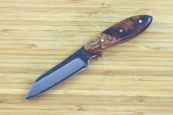 191mm Wharncliffe Brute Neck Knife, Damascus, Ironwood / Birch - 92grams
