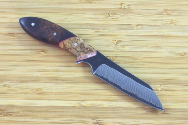 191mm Wharncliffe Brute Neck Knife, Damascus, Ironwood / Birch - 92grams