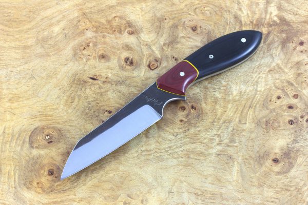 190mm Wharncliffe Brute Neck Knife, Forge Finish, Red / Black Micarta - 87grams