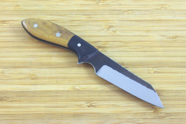 185mm Wharncliffe Brute Neck Knife, Hammer Finish, Black / Caramel Micarta - 82grams