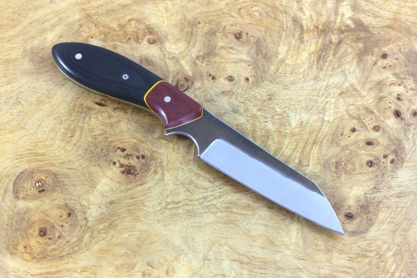 190mm Wharncliffe Brute Neck Knife, Forge Finish, Red / Black Micarta - 87grams