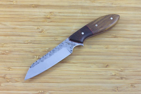 190mm Wharncliffe Brute Neck Knife, Hammer Finish, Tan Micarta, Ironwood - 90grams