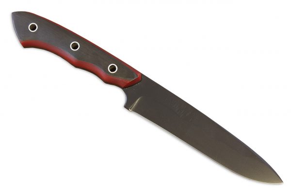 244 mm FS1 Knife #93, Black Cerakote, Red G10 w/ Unidirectional Carbon Fiber Overlay - 147 grams