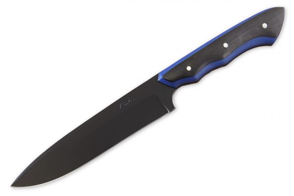 251 mm FS1 Knife #97, Black Cerakote, Blue G10 w/ Unidirectional Carbon Fiber Overlay - 158 grams