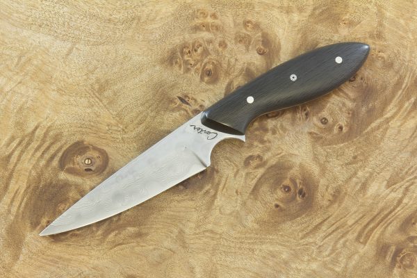 192 mm Pointy Original Neck Knife, Damascus, Blackwood Carbon Fiber - 75 grams