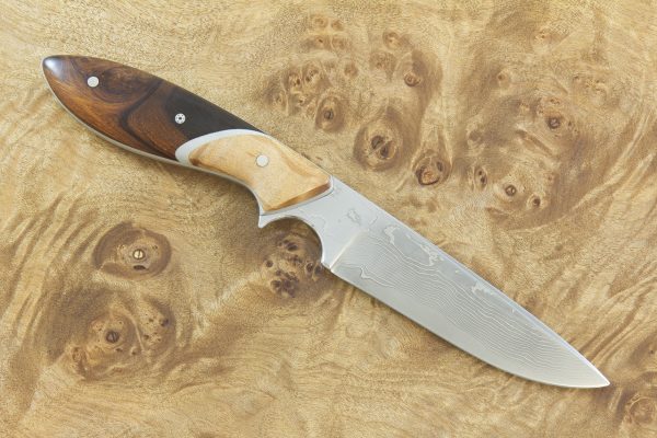 207 mm Long Original Neck Knife, Damascus, Ironwood w/ Maple Bolster - 101 grams