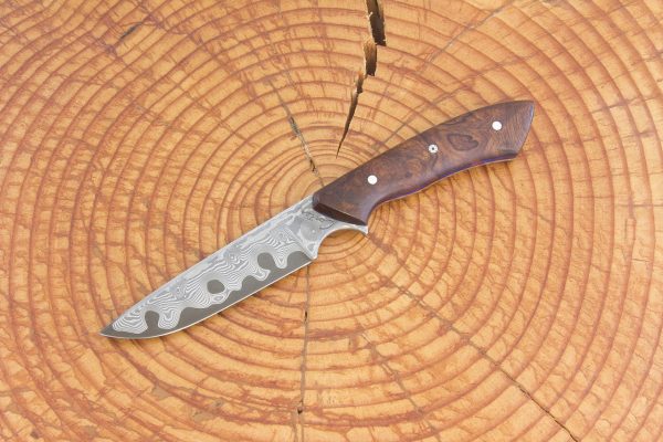 181 mm Tactical Neck Knife, Damascus, Ironwood Burl - 65 grams