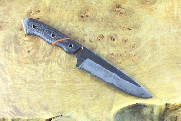236mm FS1 Knife #31, Damascus, F10 Carbon Fiber w/ F40 Carbon Fiber Bolster - 141 grams