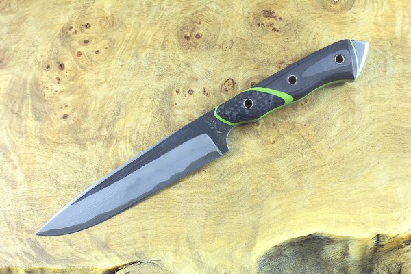 254mm FS1 Knife #32, Damascus, F40 Carbon Fiber w/ F10 Carbon Fiber Bolster - 155 grams