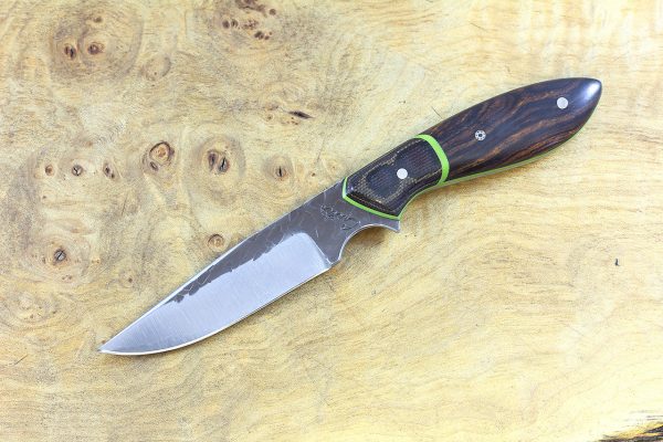 178mm Original Clip Point Neck Knife, Hammer Finish, Ironwood w/ Snake Skin Micarta Bolster - 77 grams