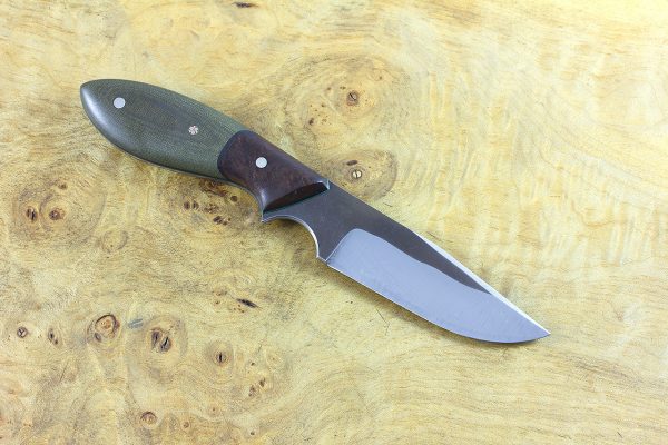 173mm Clip Point Freestyle Neck Knife, Forge Finish, Green Linen Micarta w/ Ironwood Bolster - 81