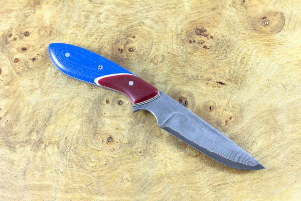 179mm Original Neck Knife, Damascus, Blue G10 w/ Red G10 Bolster - 84 grams