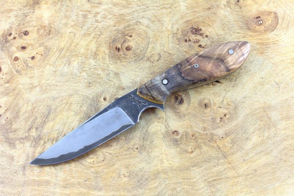 180mm Tombo Neck Knife, Damascus, Spalted Maple - 74 grams