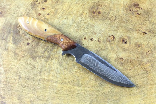 186mm Vex Clip Neck Knife, Damascus, Stabilized Hardwood w/ Amboyna Bolster - 90 grams