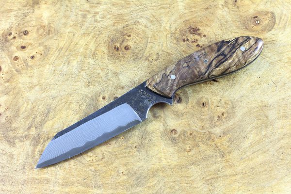 189mm Wharncliffe Brute Neck Knife, Damascus, Spalted Maple - 97 grams