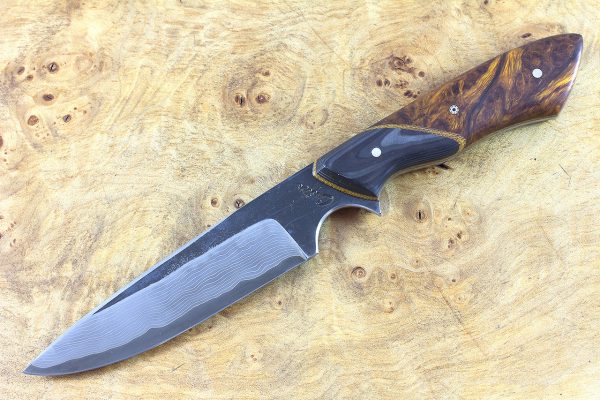 178mm Whitecrane Utility Knife, Damascus, Ironwood w/ F40 Carbon Fiber Bolster - 130 grams