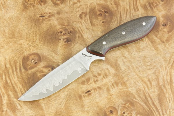 189 mm Clip Point Original Neck Knife, Damascus, High Grade and Unidirectional Carbon Fiber Hybrid - 94 grams