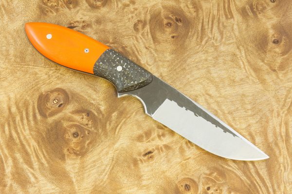 192 mm Perfect Neck Knife, Orange G10 w/ White Resin Carbon Fiber Bolster - 110 grams