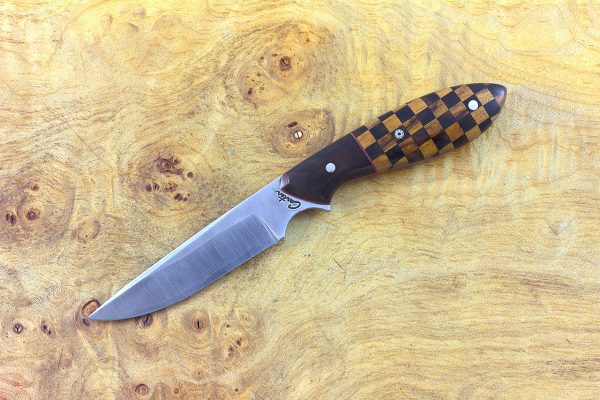 168mm Emily's Neck Knife, Forge Finish, Checkered Ironwood and Osage Orange w/ Ironwood Bolster - 55 grams