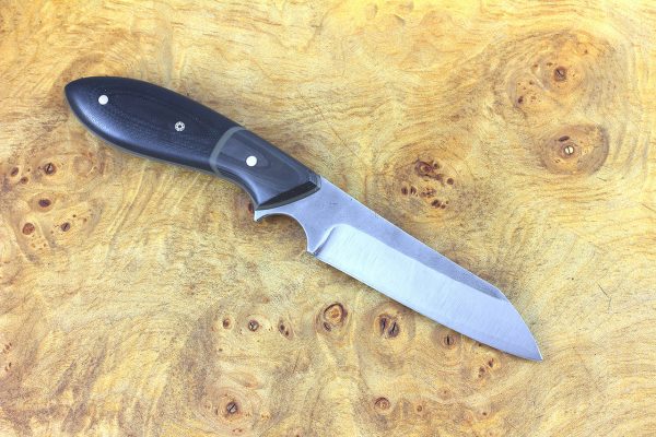 186mm Wharncliffe Brute Neck Knife, Forge Finish, Black G10 w/ F40 Carbon Fiber Bolster - 90 grams