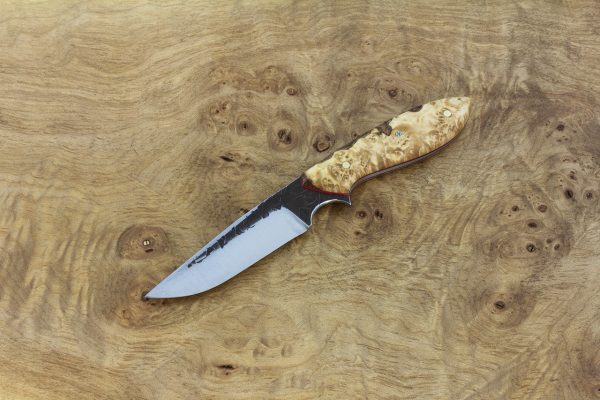 184mm Clip Point Original Neck Knife, Hammer Forged, Stabilized Oregon Maple - 74grams