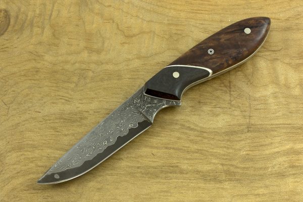 154mm Emily's Neck Knife, Damascus, Carbon Fiber / Burl - 51grams