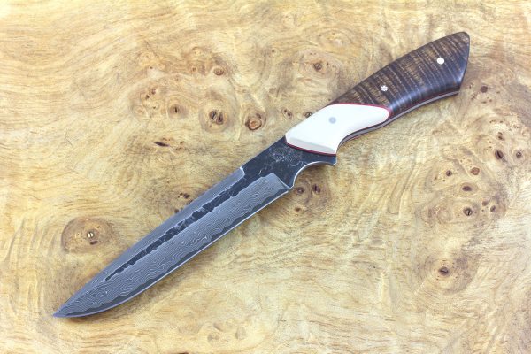 245mm 'Narrow' Whitecrane Outdoor Knife, Damascus, Koa / Ivory Micarta - 127grams