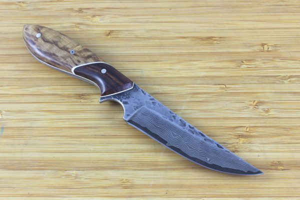 201mm Persian Neck Knife, Damascus / Hammer, Ironwood / Birch - 99grams