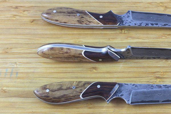 201mm Persian Neck Knife, Damascus / Hammer, Ironwood / Birch - 99grams