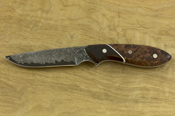 153mm Emily's Neck Knife, Damascus, Burl / Ironwood - 47grams