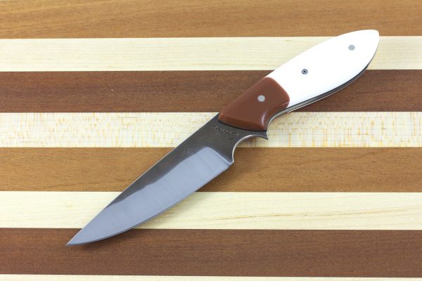 197mm Freestyle 'Perfect' Neck Knife, Forge Finish, White / Brown Corian - 105grams