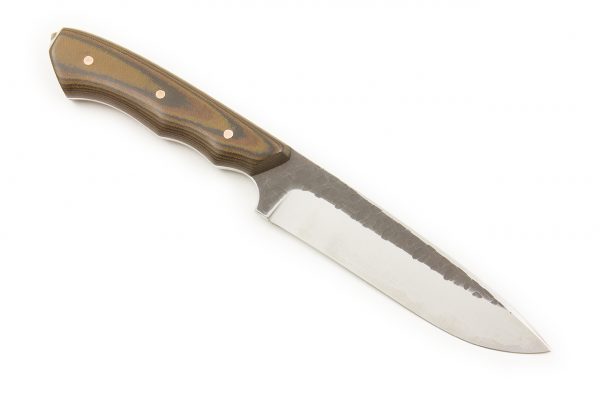 239 mm FS1 Knife #83, White Steel w/ Stainless, Camo Linen Micarta - 152 grams