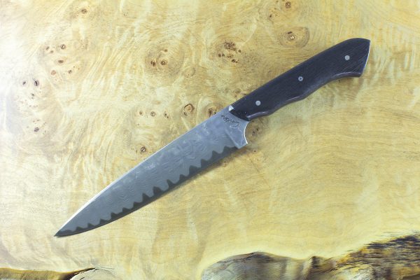 269mm FS1 Knife #34, Damascus, "Blackwood" Crosscut Carbon Fiber - 175 grams