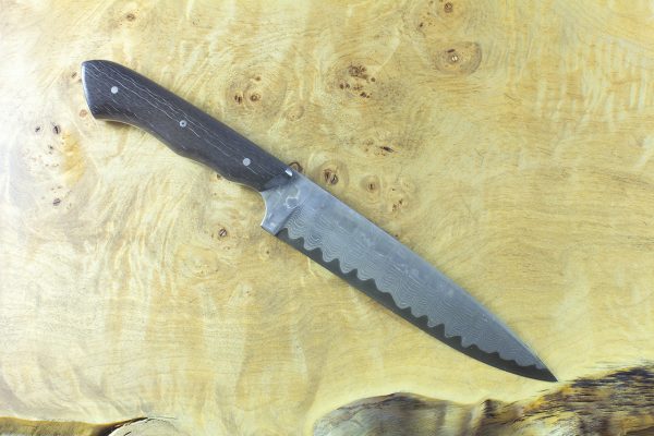 269mm FS1 Knife #34, Damascus, "Blackwood" Crosscut Carbon Fiber - 175 grams