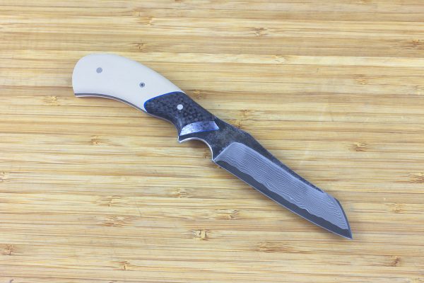 197mm G Series Prototype Neck Knife #5, Damascus, Paper Micarta / Carbon Fiber - 101grams