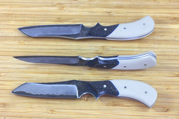 197mm G Series Prototype Neck Knife #5, Damascus, Paper Micarta / Carbon Fiber - 101grams