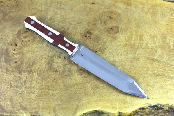 290mm Muteki Series Dagger, Red and White G10 w/ Carbon Fiber - 261 grams