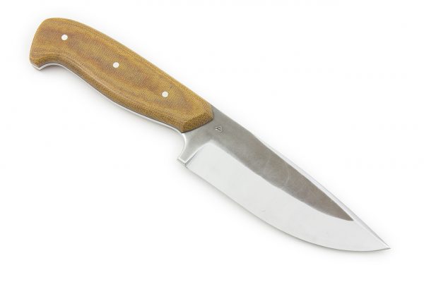 240 mm Muteki Series Freestyle Bush Knife #1141, Natural Canvas Micarta w/ Black Liners - 224 grams