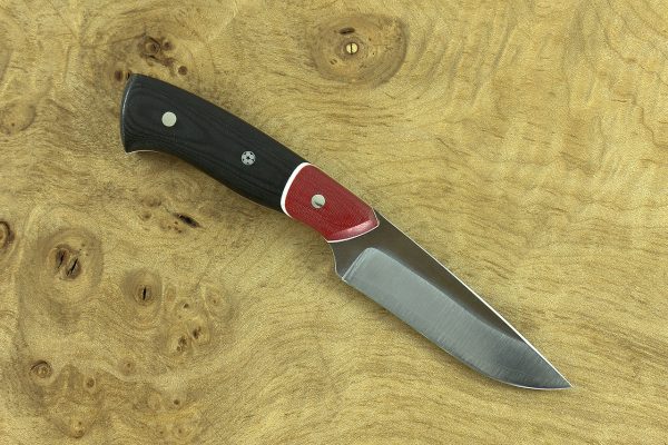128mm Micro Neck Knife, Forge Finish, Red and Black Micarta - 36grams