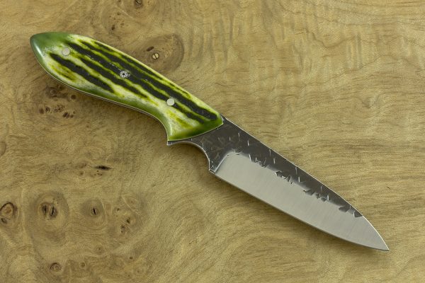 189mm Wharncliffe Brute Neck Knife with Modified Blade, Hammer Finish, Green Jig Bone - 89grams